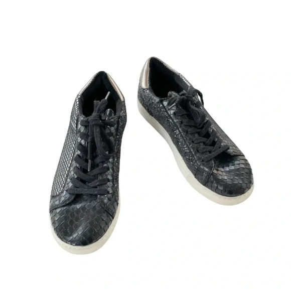 STEVE MADDEN Peyton Glitter and Snakeskin Sneaker Black 7.5 WORN ONCE - Picture 2 of 10